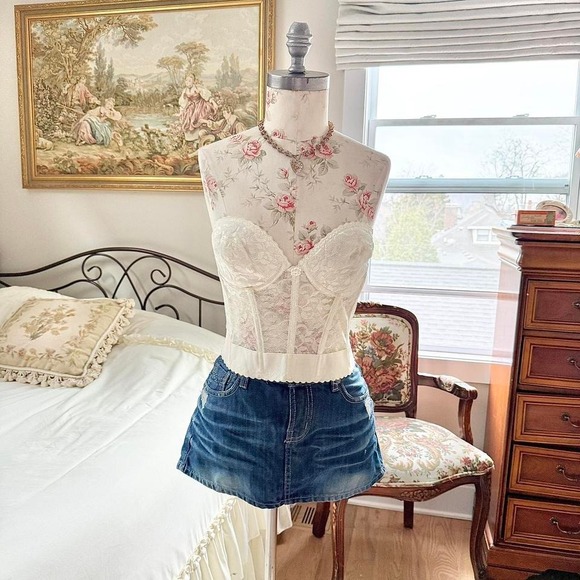 90s david's bridal ivory lace bustier size 36c - Picture 2 of 6